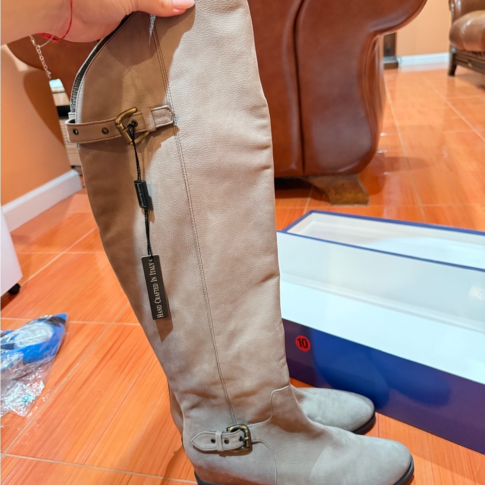 Taupe Heeled Knee High Boots